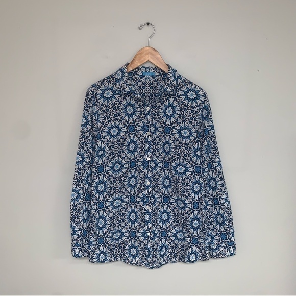 J. McLaughlin Shirt Women’s Size Medium Catalina Blue Long Sleeve Button Up - Picture 2 of 7